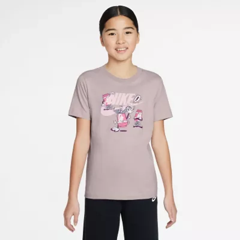 Nike Club Big Kid Girls Crew Neck Short Sleeve Boxy Fit Graphic T-Shirt