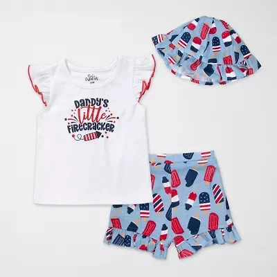 Baby Essentials Little Firecracker Girls 3-pc. Short Set