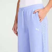PUMA Womens Stretch Fabric Lace Wide Leg Relaxed Fit Track Pant