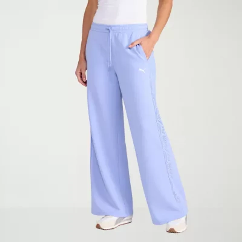 PUMA Womens Stretch Fabric Lace Wide Leg Relaxed Fit Track Pant