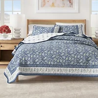 Linery Bordered Boho Floral Cotton Reversible Quilt Set