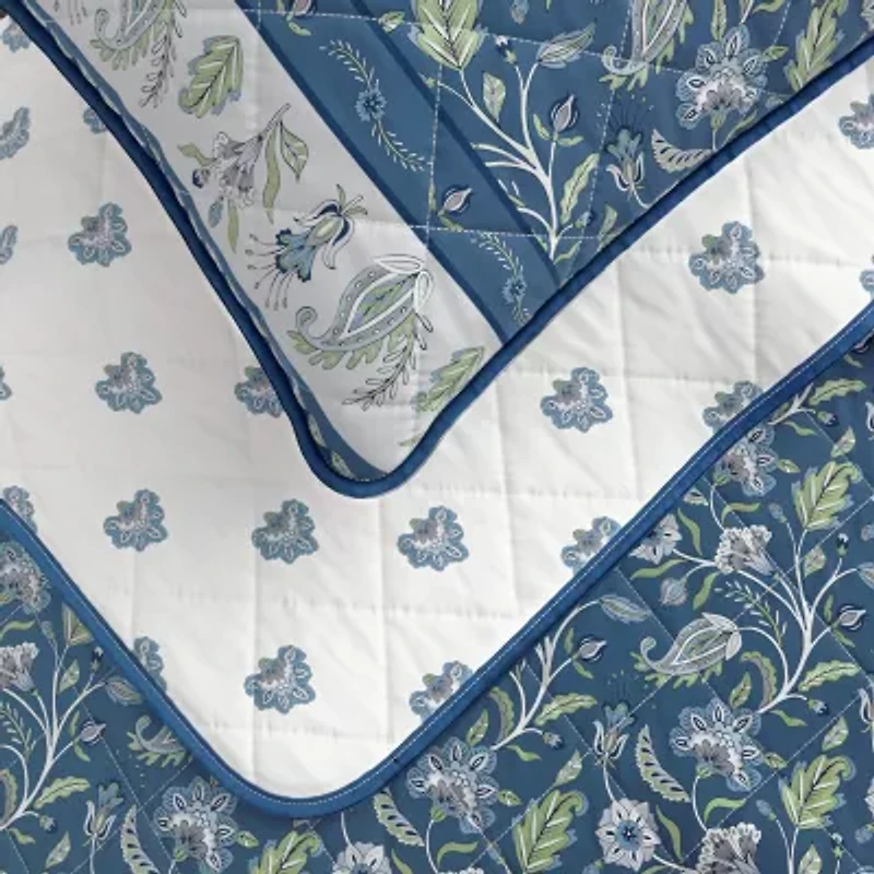 Linery Bordered Boho Floral Cotton Reversible Quilt Set