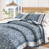 Linery Bordered Boho Floral Cotton Reversible Quilt Set