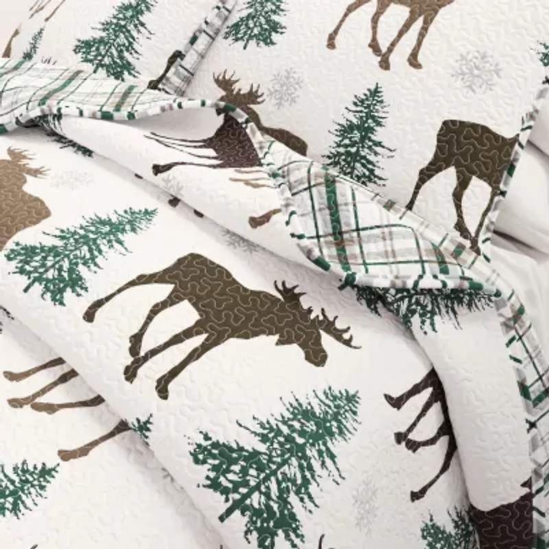 Linery Moose Trees Reversible Quilt Set