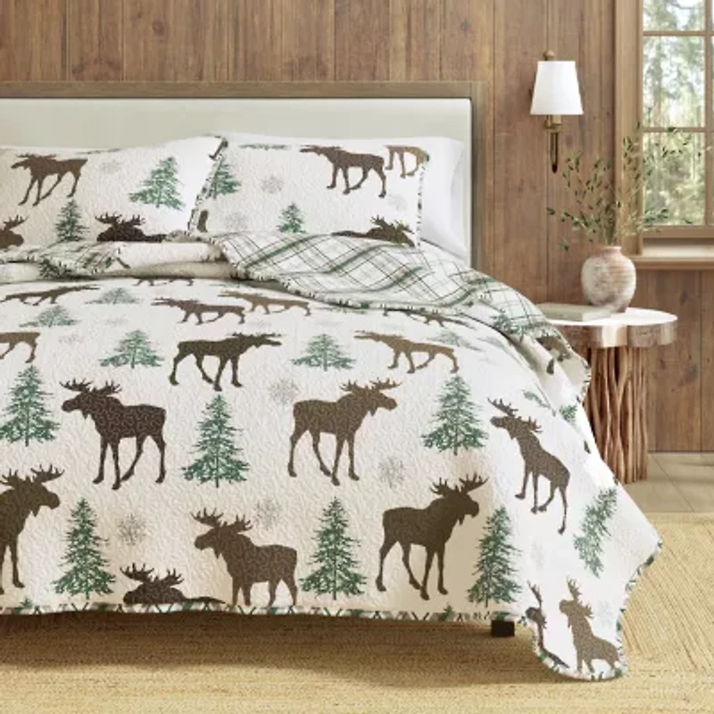 Linery Moose Trees Reversible Quilt Set