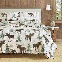 Linery Moose Trees Reversible Quilt Set