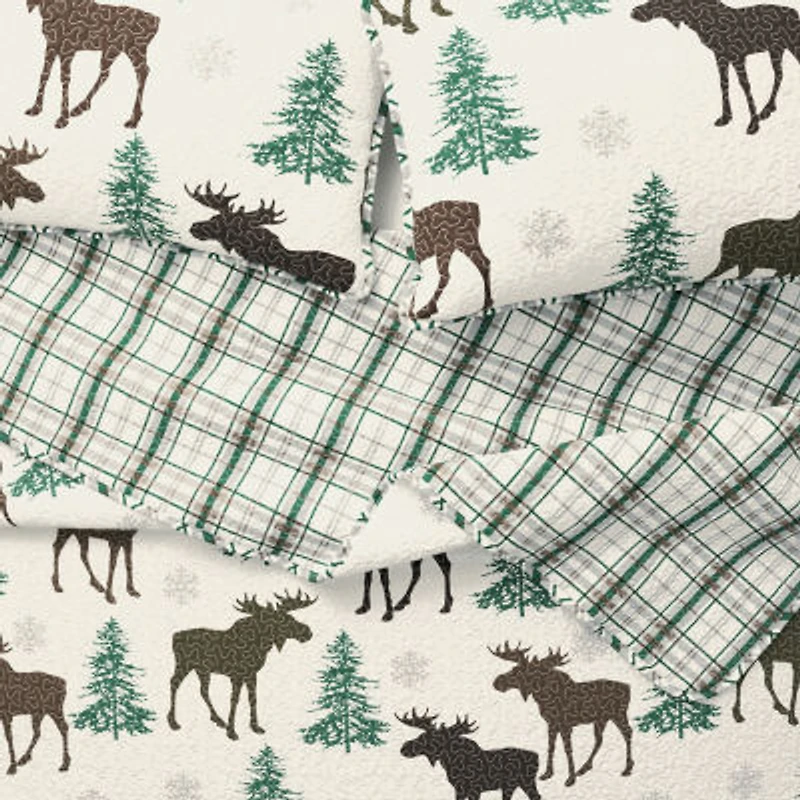 Linery Moose Trees Reversible Quilt Set