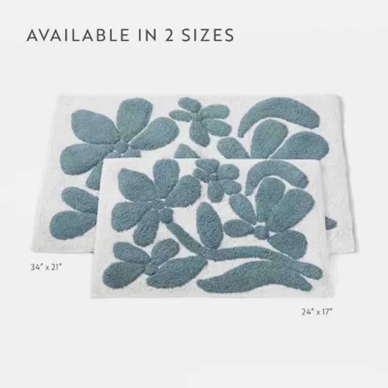 Casual Comfort Modern Floral Pattern Cotton Bath Rug