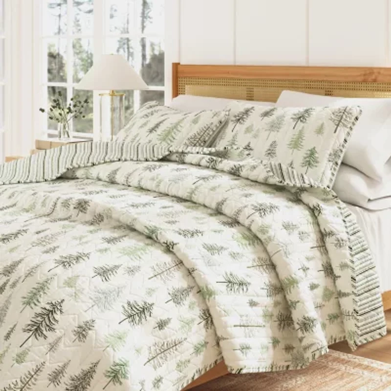 Linery Lodge Trees Reversible Quilt Set