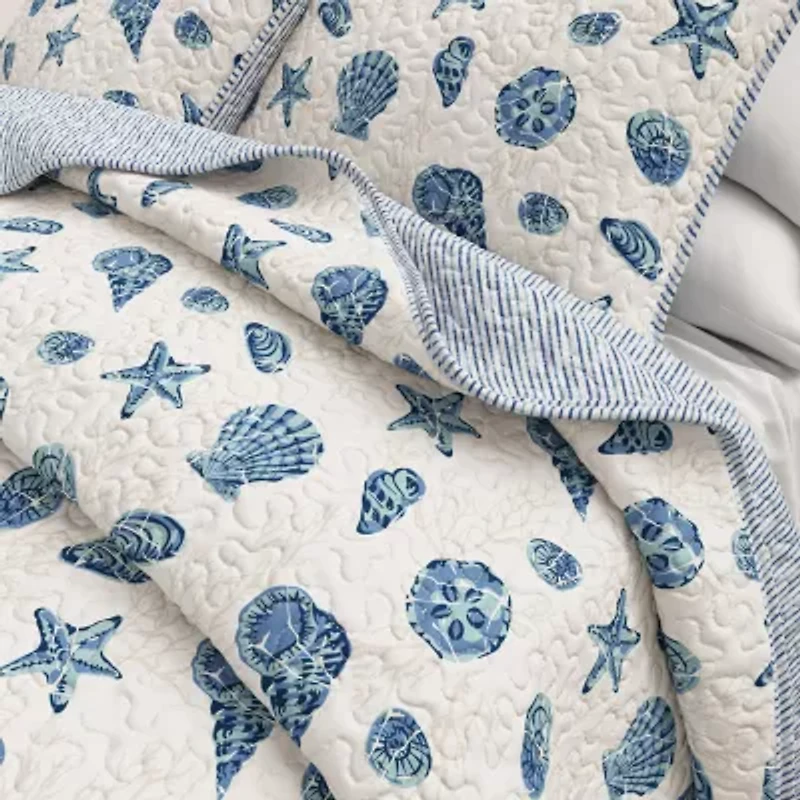 Linery Seashells Coastal Reversible Quilt Set