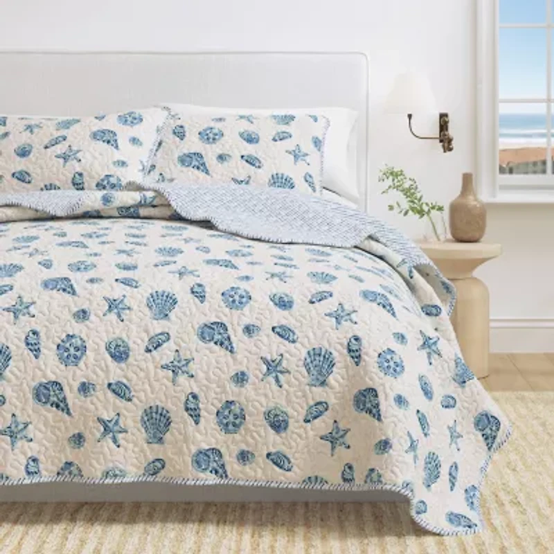 Linery Seashells Coastal Reversible Quilt Set