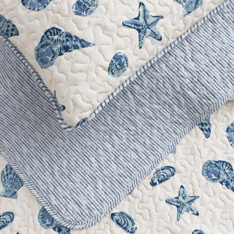 Linery Seashells Coastal Reversible Quilt Set