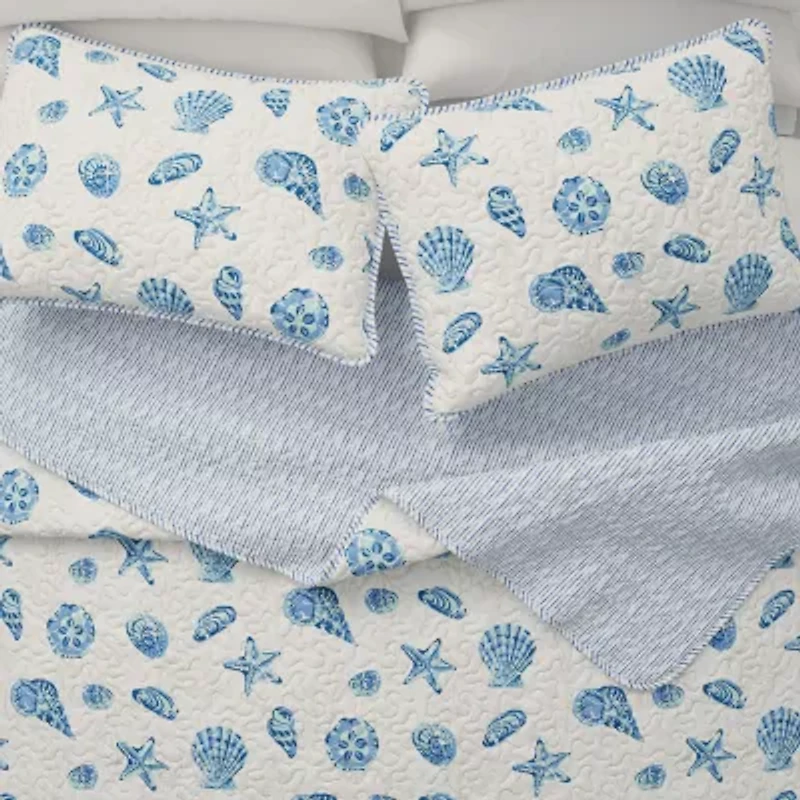 Linery Seashells Coastal Reversible Quilt Set