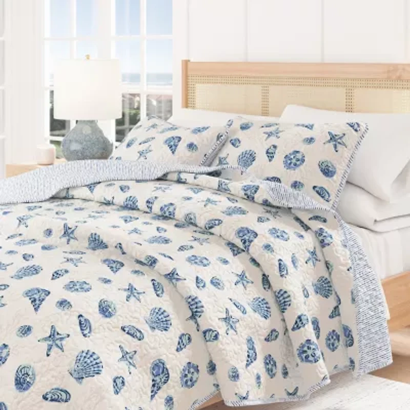 Linery Seashells Coastal Reversible Quilt Set