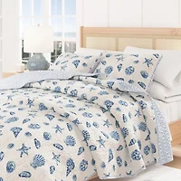Linery Seashells Coastal Reversible Quilt Set