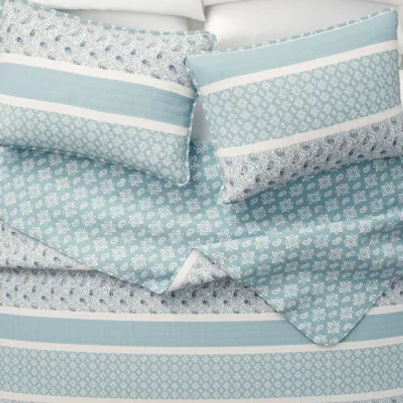 Linery Stripe Paisley Reversible Quilt Set