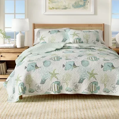 Linery Fish Coral Reversible Quilt Set