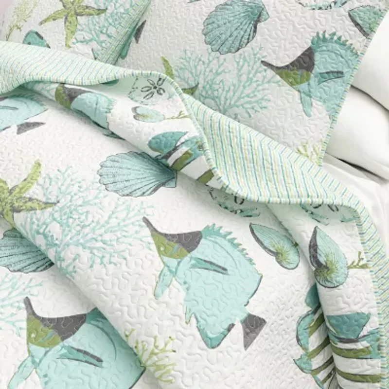Linery Fish Coral Reversible Quilt Set