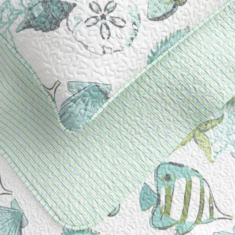 Linery Fish Coral Reversible Quilt Set