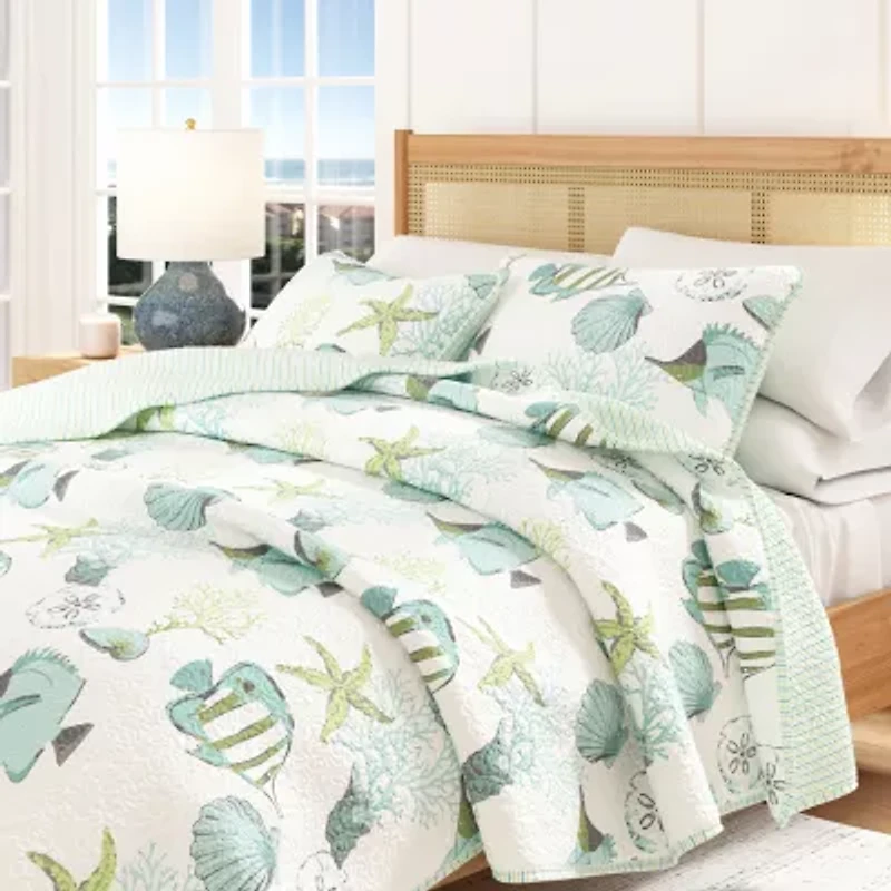 Linery Fish Coral Reversible Quilt Set