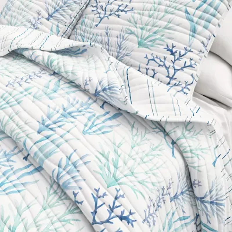 Linery Blue Coral Reversible Quilt Set