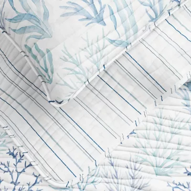Linery Blue Coral Reversible Quilt Set