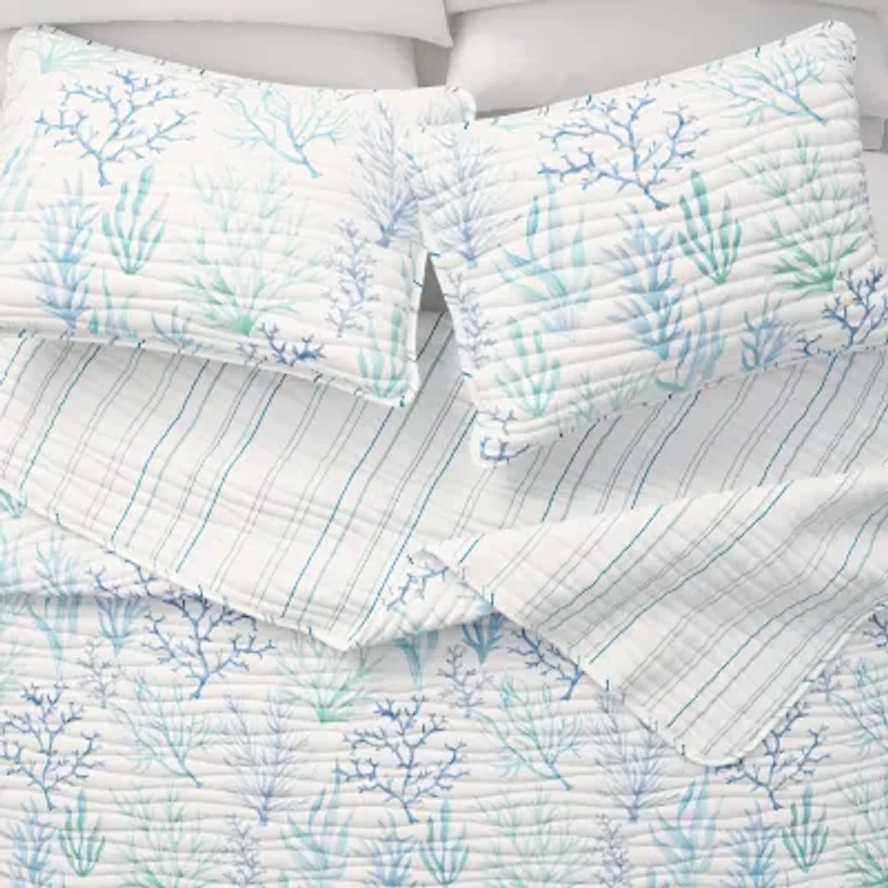 Linery Blue Coral Reversible Quilt Set