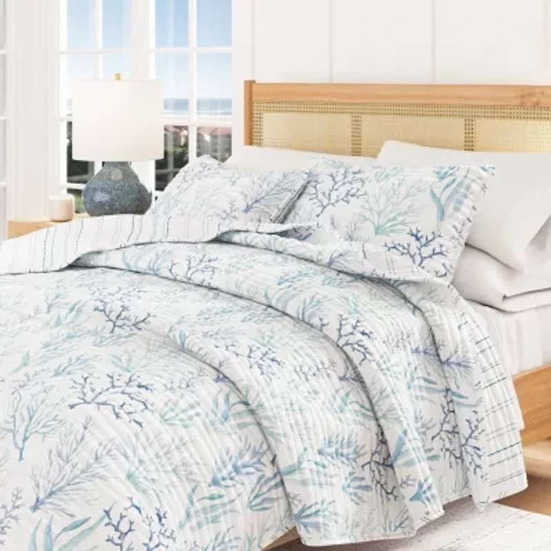 Linery Blue Coral Reversible Quilt Set