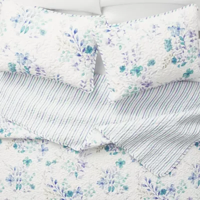 Linery Blue Floral Reversible Quilt Set