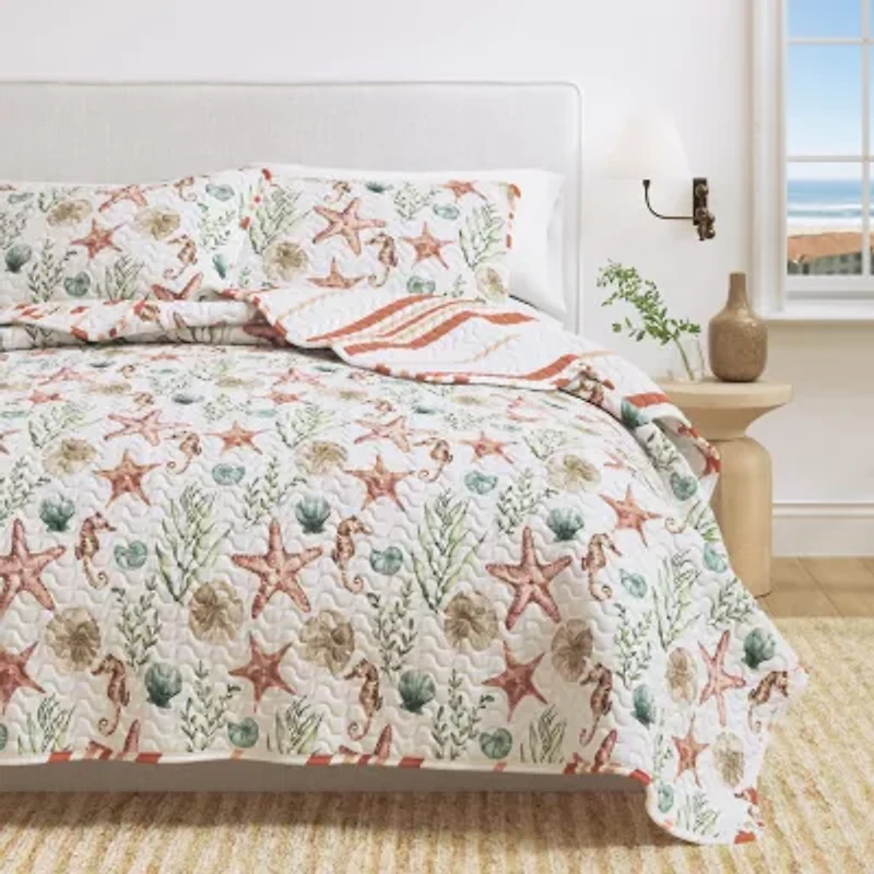 Linery Watercolor Sea Life Reversible Quilt Set