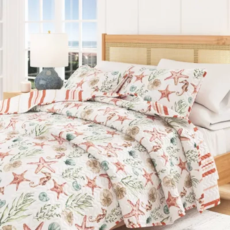 Linery Watercolor Sea Life Reversible Quilt Set