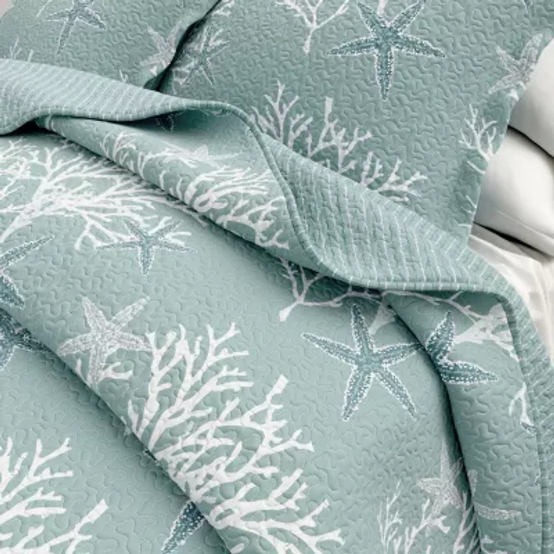 Linery Coral Starfish Reversible Quilt Set