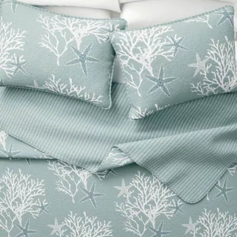 Linery Coral Starfish Reversible Quilt Set