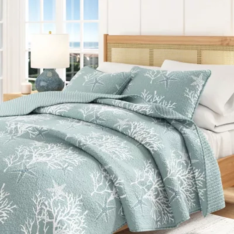 Linery Coral Starfish Reversible Quilt Set