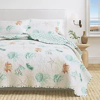 Linery Stripes Seashells Reversible Quilt Set