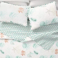 Linery Stripes Seashells Reversible Quilt Set