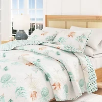 Linery Stripes Seashells Reversible Quilt Set