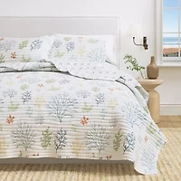 Linery Pastel Coral Pattern Reversible Quilt Set