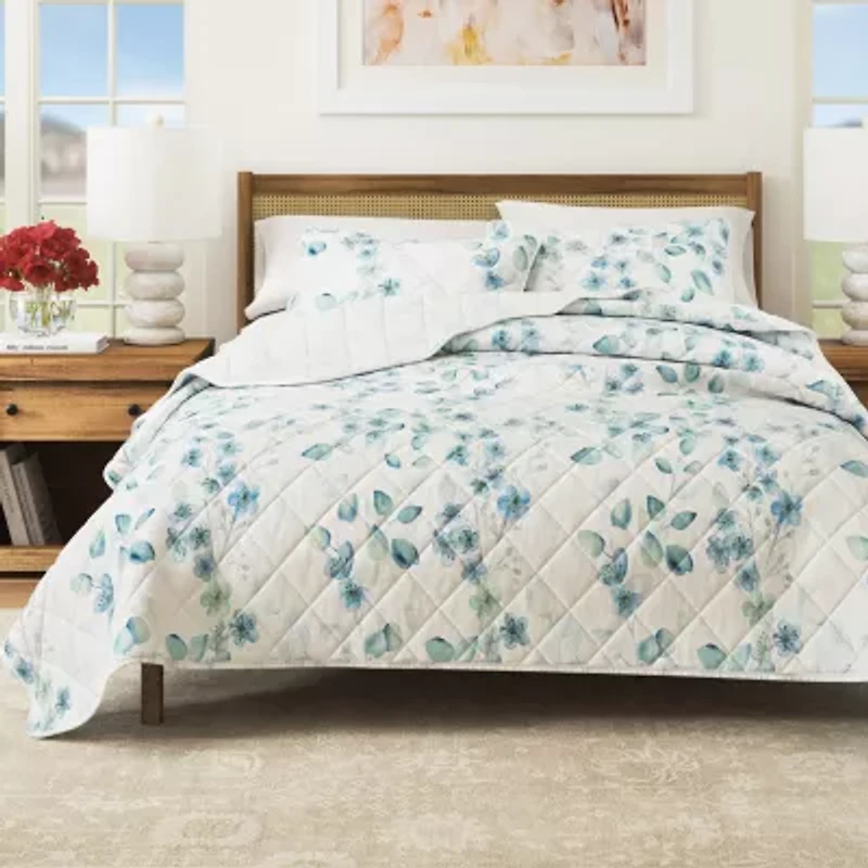 Linery Watercolor Leaves Reversible Quilt Set
