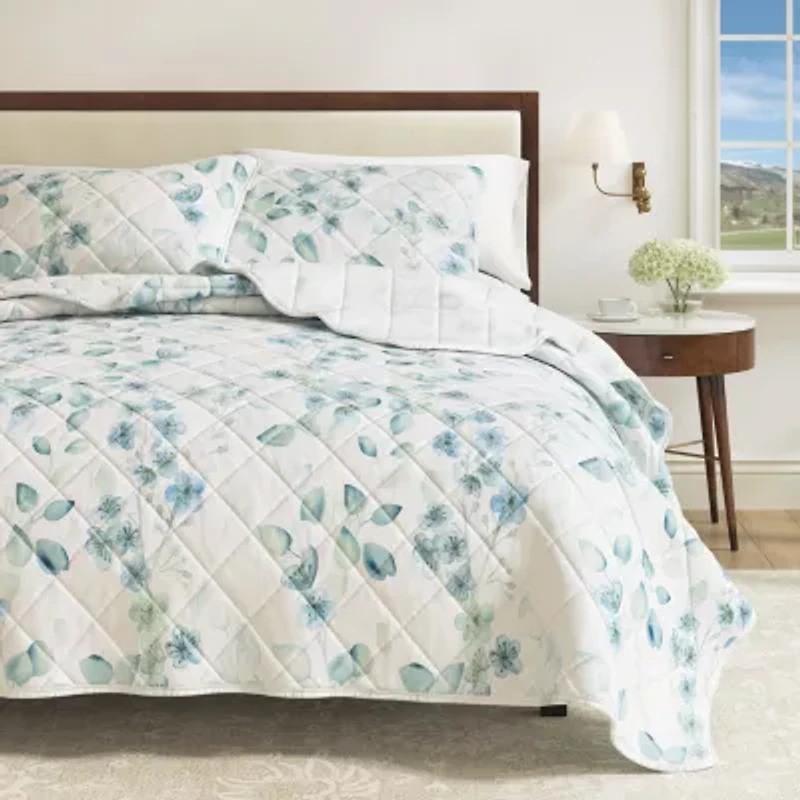 Linery Watercolor Leaves Reversible Quilt Set