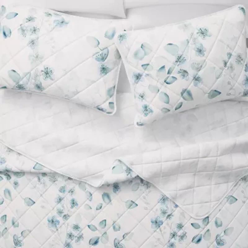 Linery Watercolor Leaves Reversible Quilt Set