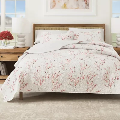 Linery Cherry Blossom Floral Reversible Quilt Set