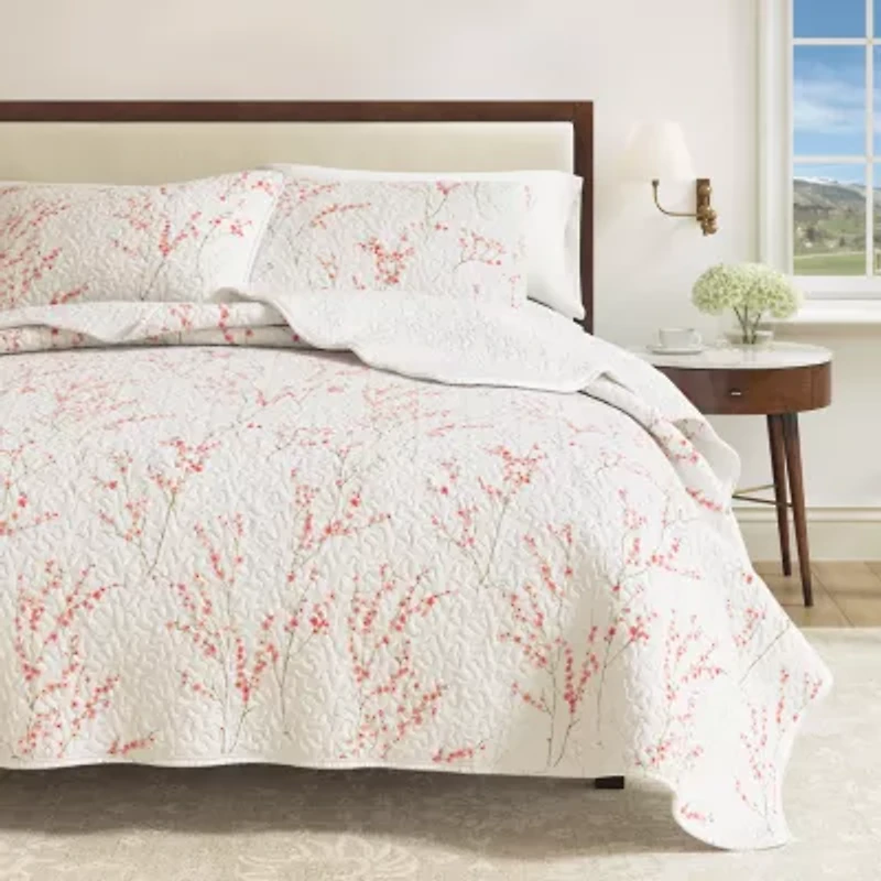 Linery Cherry Blossom Floral Reversible Quilt Set