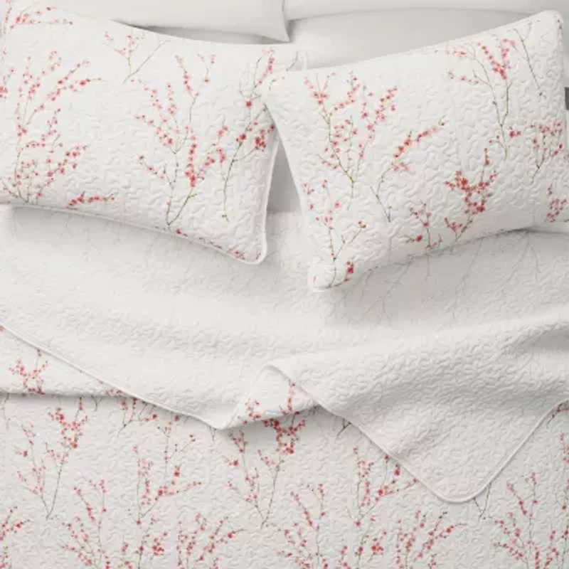 Linery Cherry Blossom Floral Reversible Quilt Set