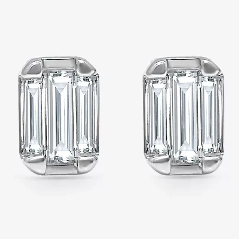 (I/Si2) 1/2 CT. T.W. Lab Grown White Diamond Sterling Silver 4.6mm Rectangular Stud Earrings