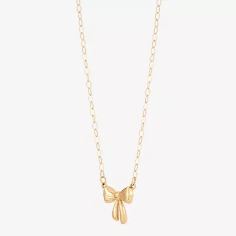 Gold Addiction Womens 10K Gold Bow 18 Inch Pendant Necklace