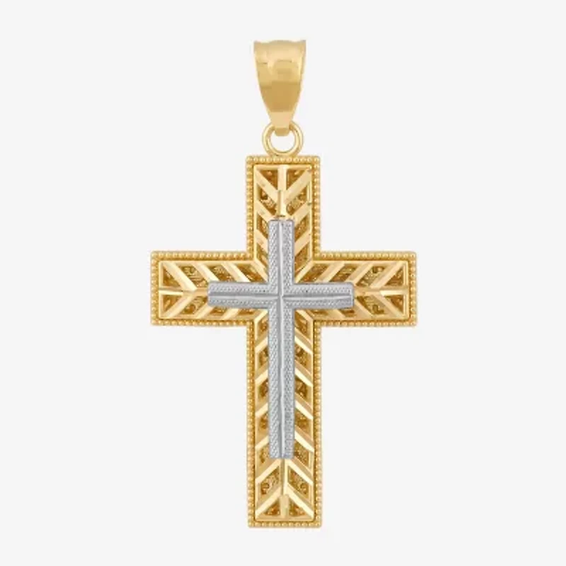 Womens 10K Two Tone Gold Cross Pendant