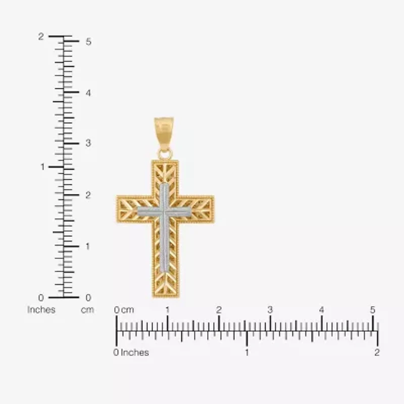 Womens 10K Two Tone Gold Cross Pendant