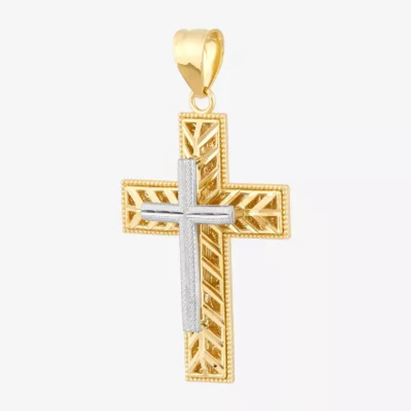 Womens 10K Two Tone Gold Cross Pendant