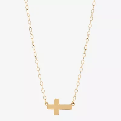 Gold Addiction Sideways Womens 10K Gold Cross 18 Inch Pendant Necklace